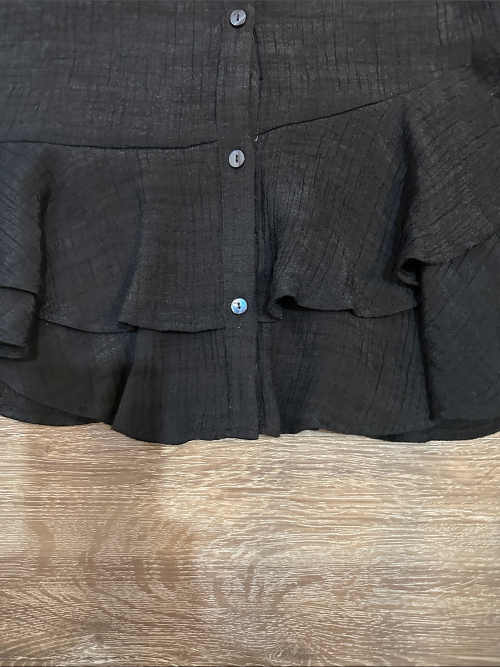 1. State Black Button-Front Ruffle Hem Mini Dress - Picture 7 of 15